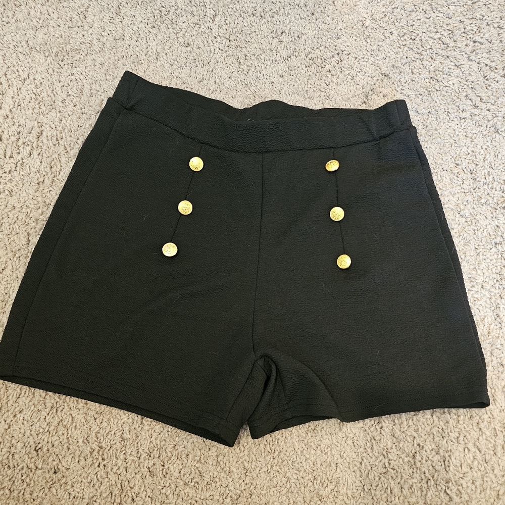 Black Women's Shorts with Gold Button Accents